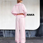 Damen modisches zweiteiliges Set mit Crop-Top und weiten Hosen R&B
