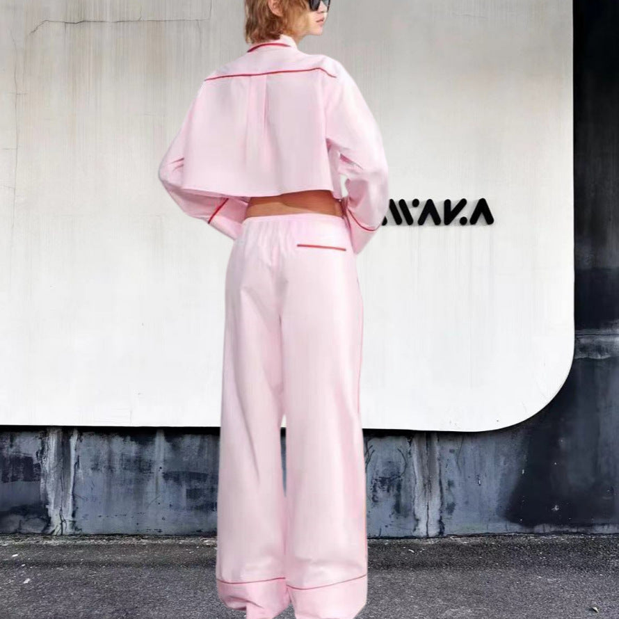 Damen modisches zweiteiliges Set mit Crop-Top und weiten Hosen R&B