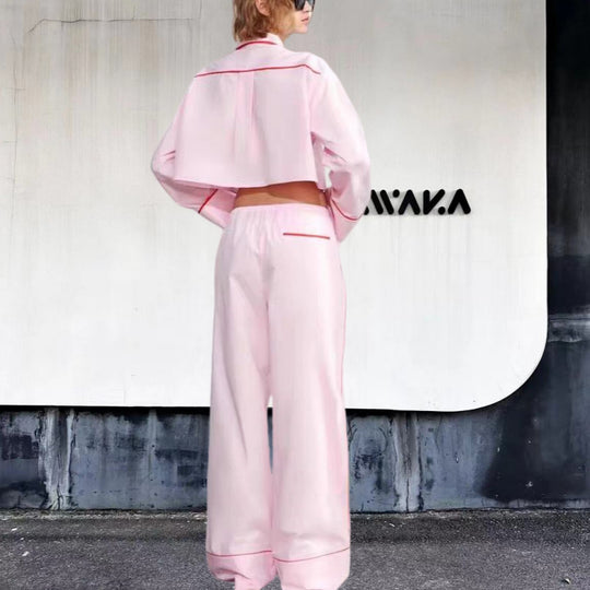 Damen modisches zweiteiliges Set mit Crop-Top und weiten Hosen R&B