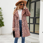 Damen Flauschiger Leoparden-Mantel mit elegantem Revers R&B
