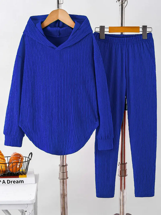 Damen lässiger Sweat-Pulli und -Hose Set mit strukturiertem Design R&B