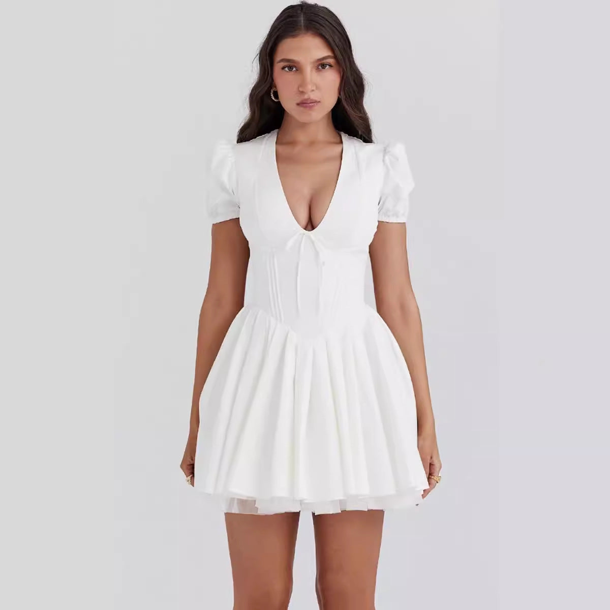 Damen verspieltes Mini-Wickelkleid mit Puffärmeln