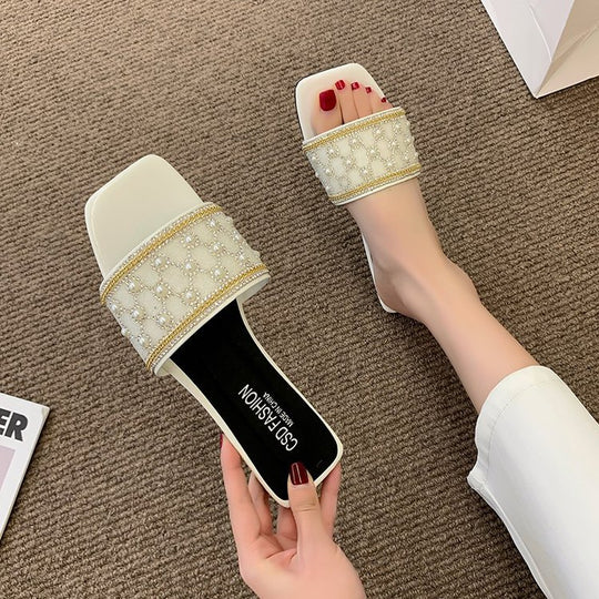 Damen elegante Badeslipper mit glamourösem Schmuckdetail R&B