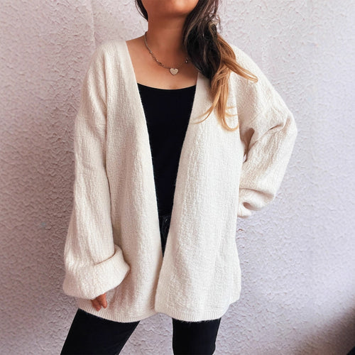 Damen lässige Strickjacke mit weitem Schnitt und voluminösen Ärmeln R&B