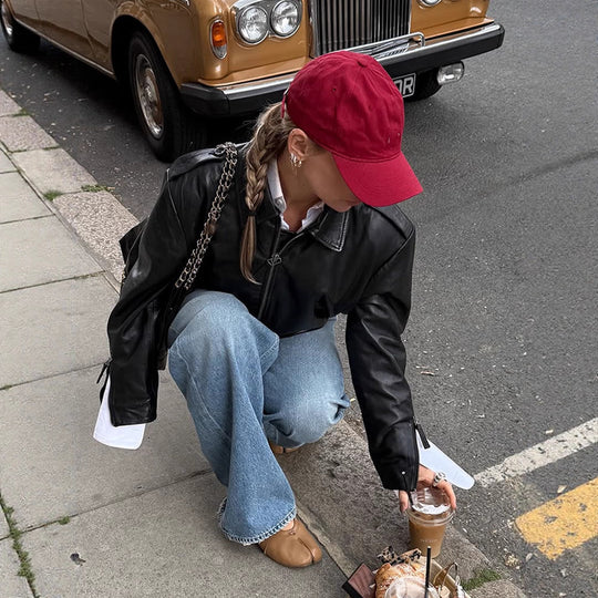 Damen Kunstlederjacke mit eleganten Ärmeln R&B