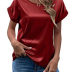 Damen Satin T-Shirt mit elegante Details R&B