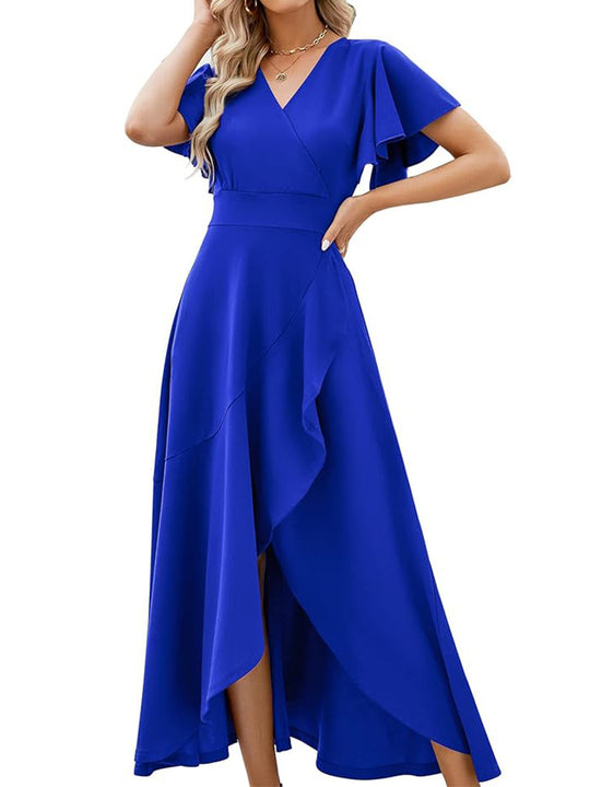 Damen Elegantes Maxikleid mit fließendem Rock und Rüschendetails R&B