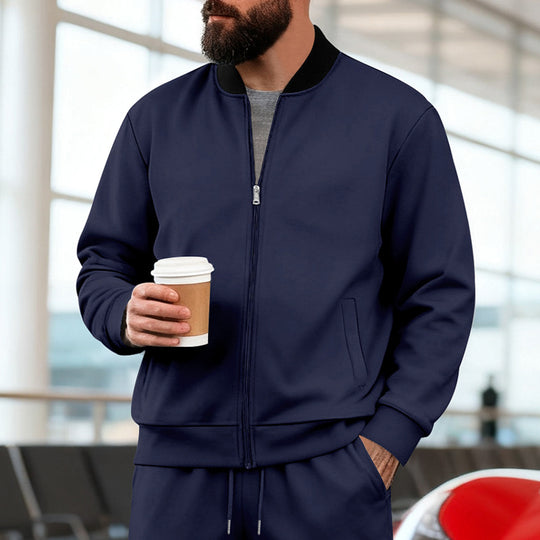 Herren nan urbane Sweat-Trackjacke mit Stehkragen verdecktem Reißverschluss elastischen Rippbündchen und Eingrifftaschen R&B