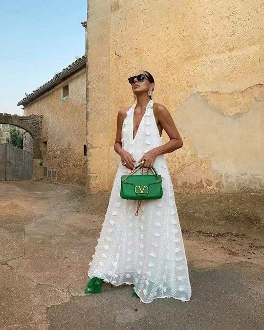 Damen Maxikleid mit voluminösem Saum und zarten Stickereien R&B