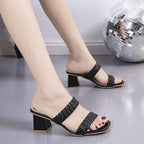 Damen Sandaletten mit geflochtenen Riemen und elegantem Blockabsatz R&B