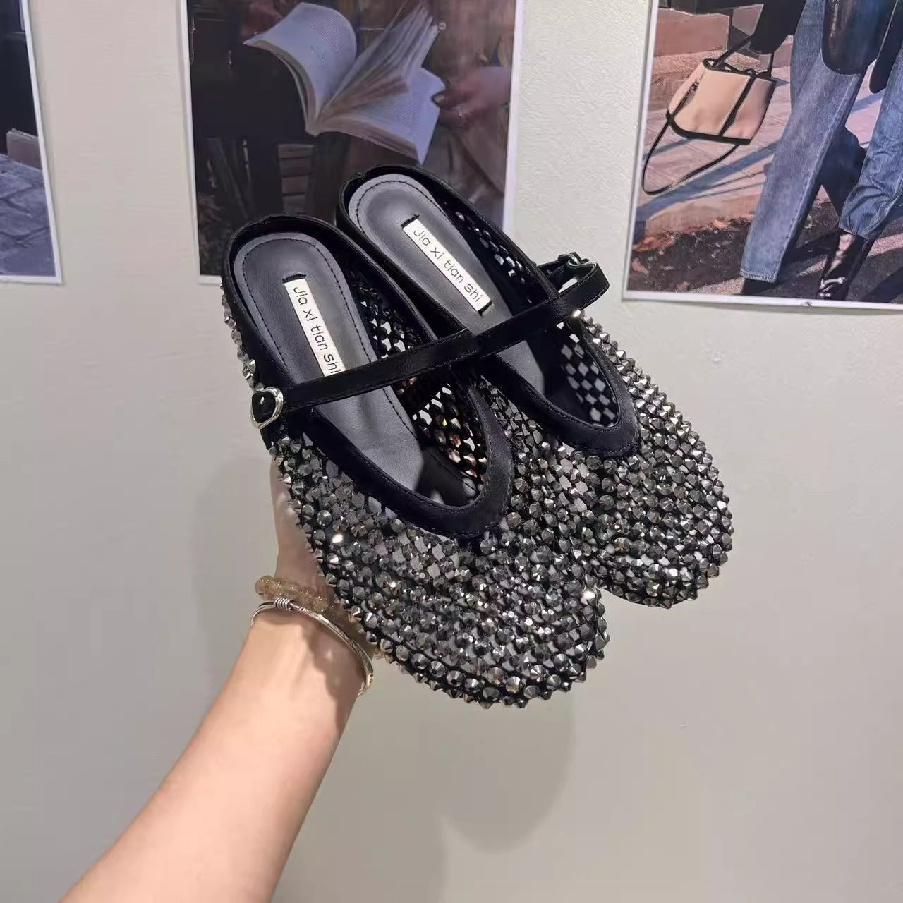 Damen Glitzernde Ballerinas mit verstellbarem Riemchen und komfortablem Fußbett R&B