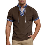 Herren nan Kurzarm-Schnürshirt mit Bandana-Besatz und strukturierter Jerseyqualität R&B