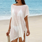 Damen Häkel-Strandüberwurf im offenen Design mit elegantem Lochmuster R&B