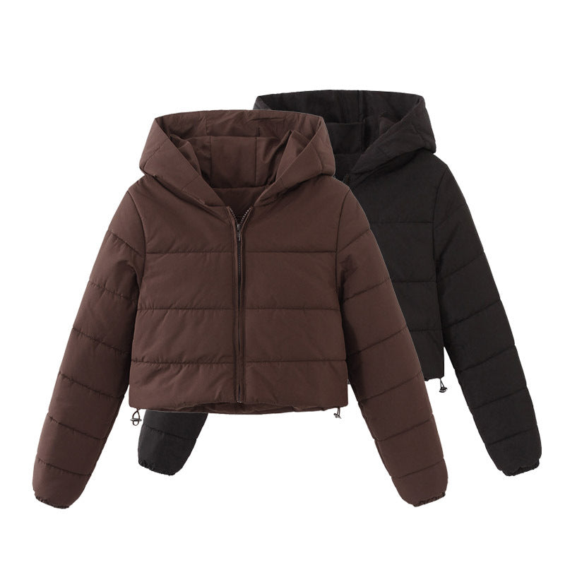 Damen gesteppte kurz geschnittene Jacke mit Kapuze R&B