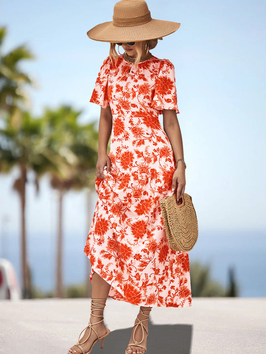 Damen Maxikleid mit floralem Print und eleganter Raffung R&B