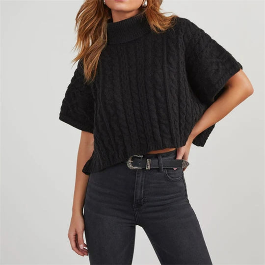 Damen Moderner Strickpullover mit hohem Kragen R&B