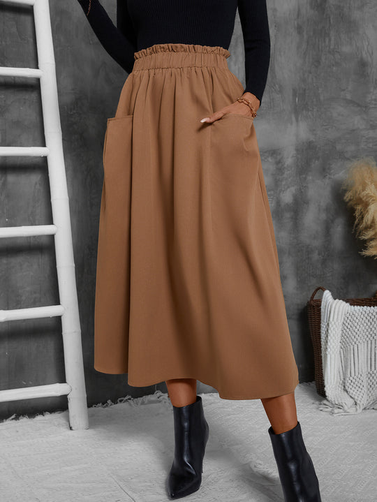 Damen Luftiger Midirock mit elastischem Bund und praktischen Taschen R&B