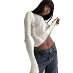 Damen modisches Strickoberteil mit elegantem Knoten und schmalen Ärmeln R&B