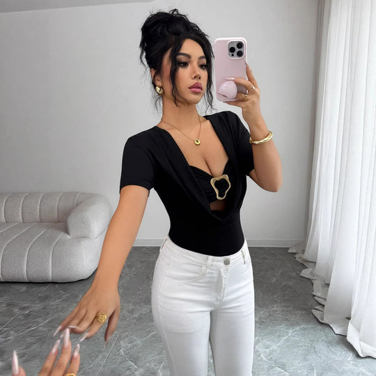 Damen nan drapiertes Cropped-Top mit herzförmiger Zierschließe und Cut-Out R&B