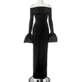 Damen Elegantes Langarm-Maxikleid mit Off-Shoulder-Ausschnitt und Rüschendetails EB