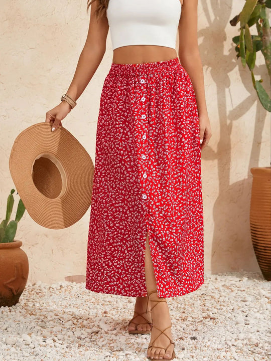 Damen Maxirock mit floralem Design und hohem Schlitz R&B