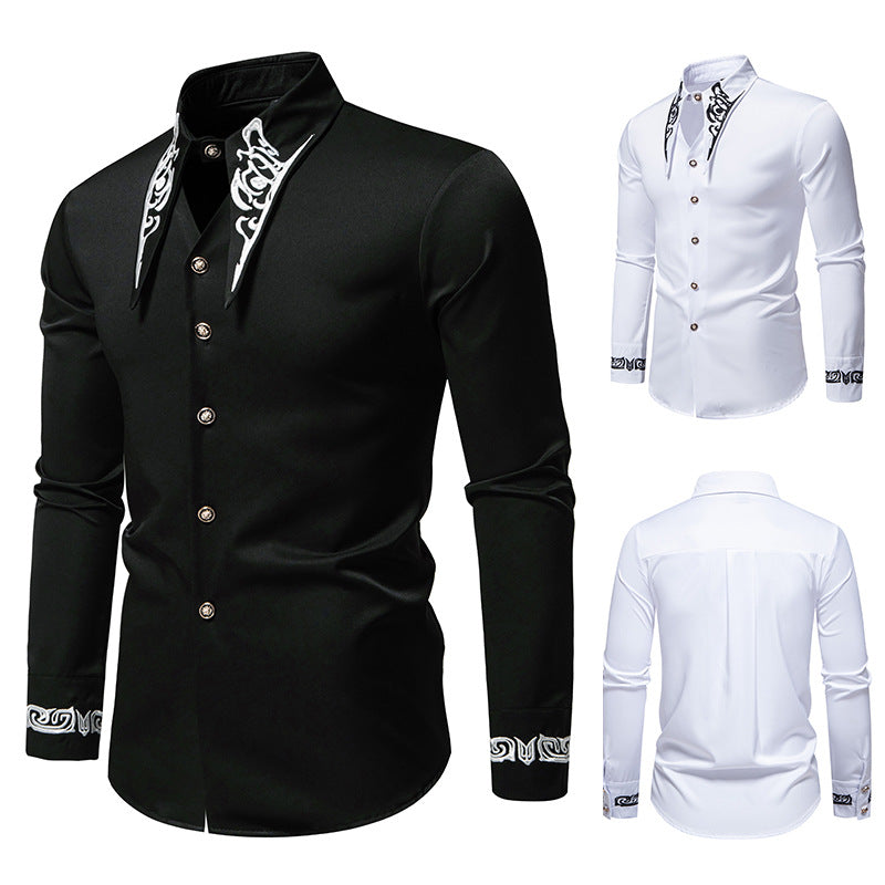 Herren elegante Langarmhemd mit kunstvollem Kragen