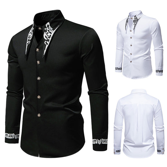 Herren elegante Langarmhemd mit kunstvollem Kragen R&B