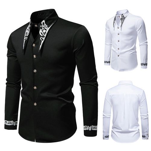 Herren elegante Langarmhemd mit kunstvollem Kragen R&B