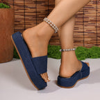Damen Riemchen-Pantoletten mit komfortablem Denim-Obermaterial und rutschfester Sohle R&B