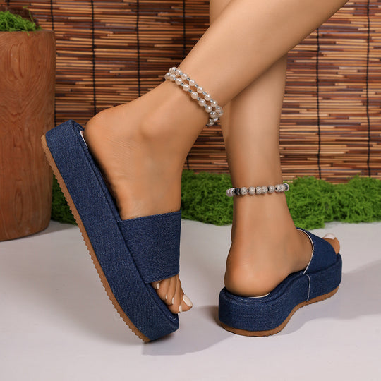 Damen Riemchen-Pantoletten mit komfortablem Denim-Obermaterial und rutschfester Sohle R&B