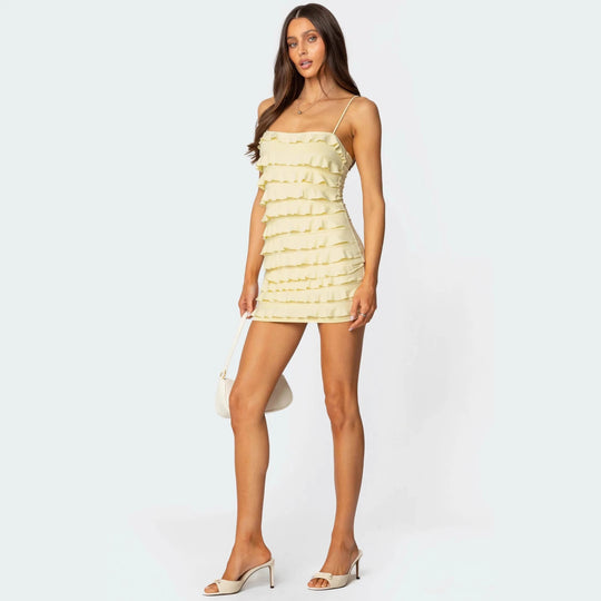 Damen Rüschensommerkleid mit verstellbaren Trägern und figurbetontem Schnitt R&B