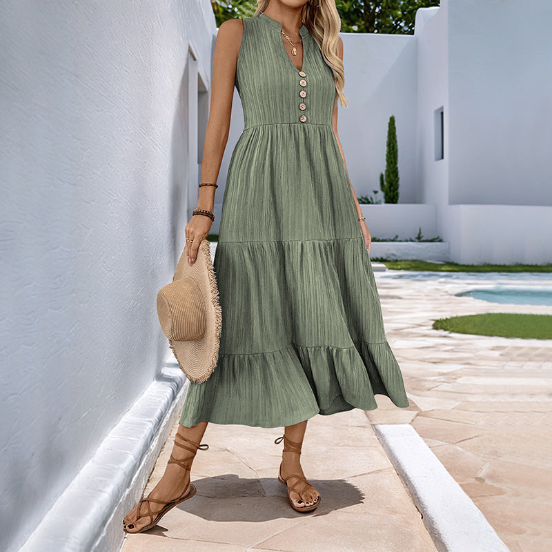 Damen Midikleid mit Knopfdetails und voluminösem Rock R&B