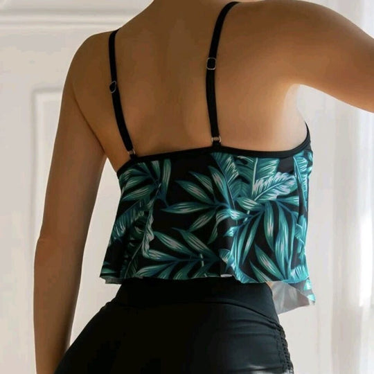 Damen Sportliches Tankini-Set mit Raffungen und verstellbaren Trägern R&B