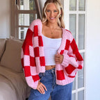 Damen Grobstrickjacke im modernen Karomuster R&B