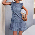 Damen luftiges Sommerkleid mit voluminösen Rüschensäumen und femininer Silhouette R&B
