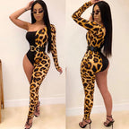 Damen Figurschmeichelnder Einteiler mit asymmetrischem Design und Leopardenmuster R&B