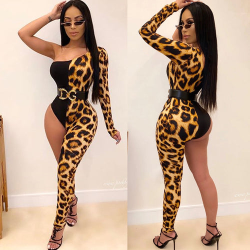 Damen Figurschmeichelnder Einteiler mit asymmetrischem Design und Leopardenmuster R&B