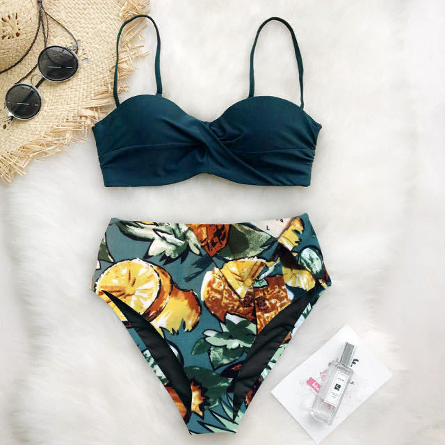 Damen Hoch tailliertes Bikini-Set mit floralem Oberteil R&B