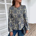 Damen Elegante Bluse mit raffiniertem Floral-Design und Puffärmeln R&B