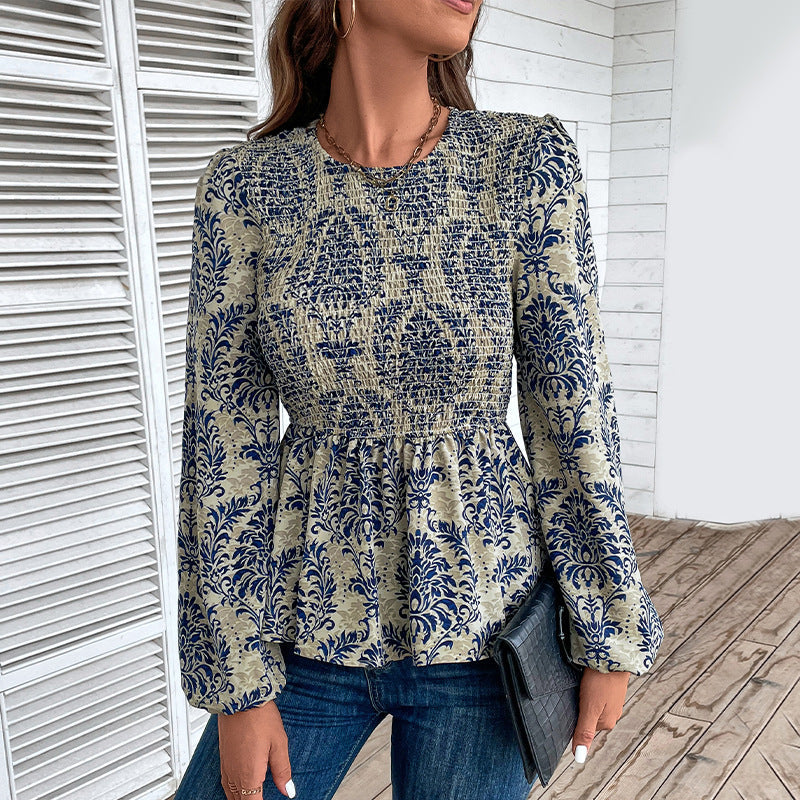 Damen Elegante Bluse mit raffiniertem Floral-Design und Puffärmeln R&B