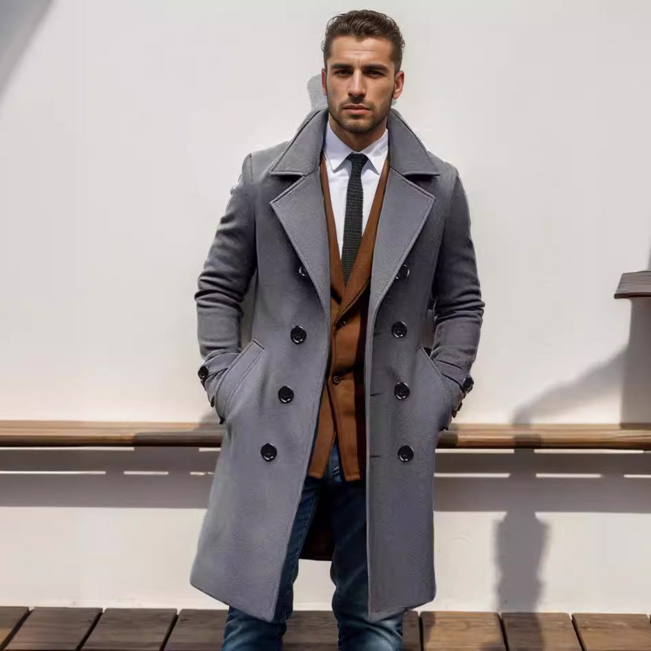 Herren eleganter Langmantel mit gefüttertem Innenfutter und stylischem Kragen R&B