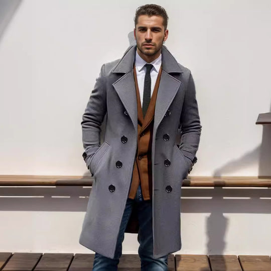 Herren eleganter Langmantel mit gefüttertem Innenfutter und stylischem Kragen R&B