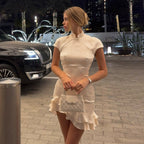 Damen elegant geschnittenes Chiffon-Kleid mit Rüschenkante R&B