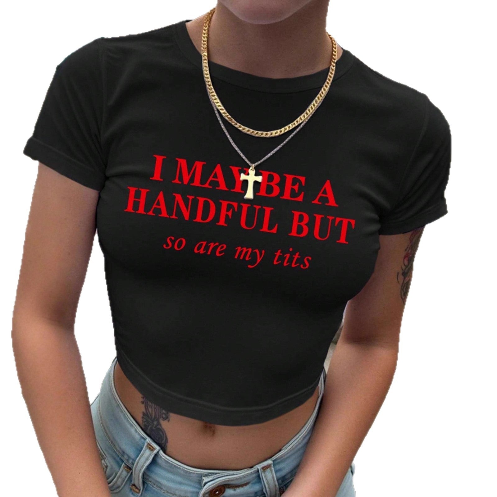 Damen Crop-T-Shirt mit witzigem Schriftzug R&B
