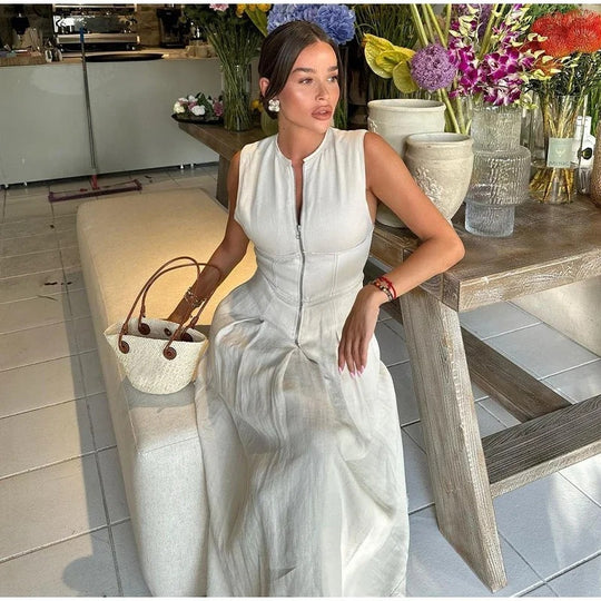 Damen Elegantes Midi-Kleid mit durchgehendem Reißverschluss und figurformendem Schnitt R&B