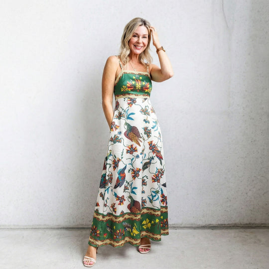 Damen Maxi-Kleid mit aufregendem Grafikdruck und verspieltem Design R&B