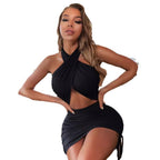 Damen Mini-Kleid mit asymmetrischem Wickeldesign und seitlichen Rüschendetails R&B