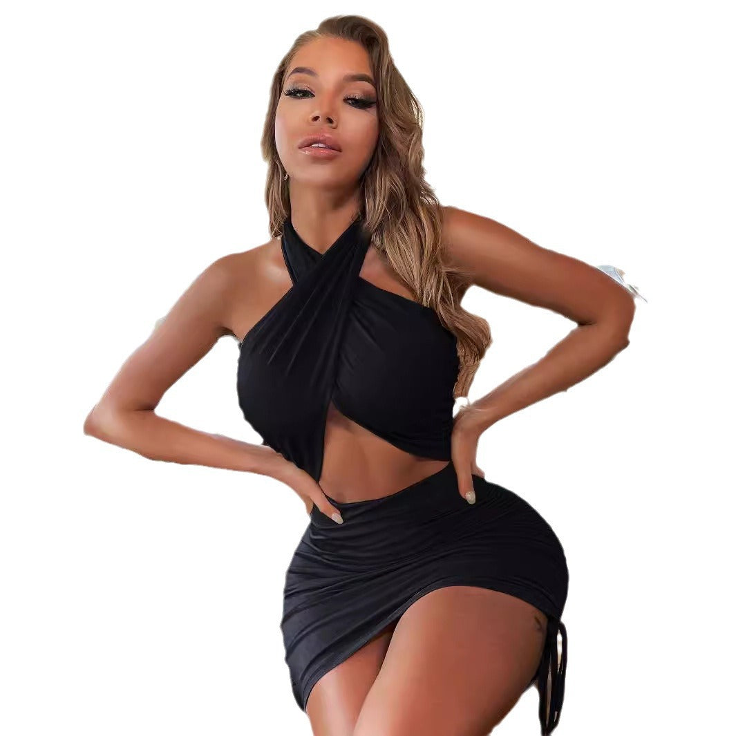 Damen Mini-Kleid mit asymmetrischem Wickeldesign und seitlichen Rüschendetails R&B
