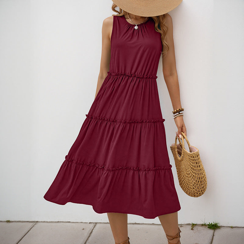 Damen Maxi-Kleid mit Rüschendetails und elastischem Taillenbund R&B