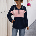 Damen Kapuzenpullover mit modischem Farbblock und Knopfleiste R&B